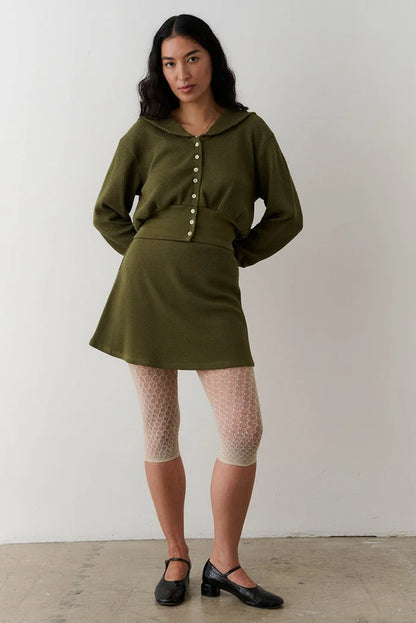 Waffle Sailor Cardigan - Olive