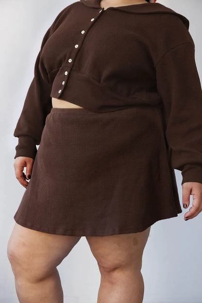 Waffle Sailor Cardigan - Chocolate