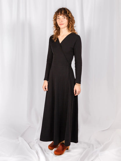 Katie Maxi Wrap Dress - Black Rib Knit