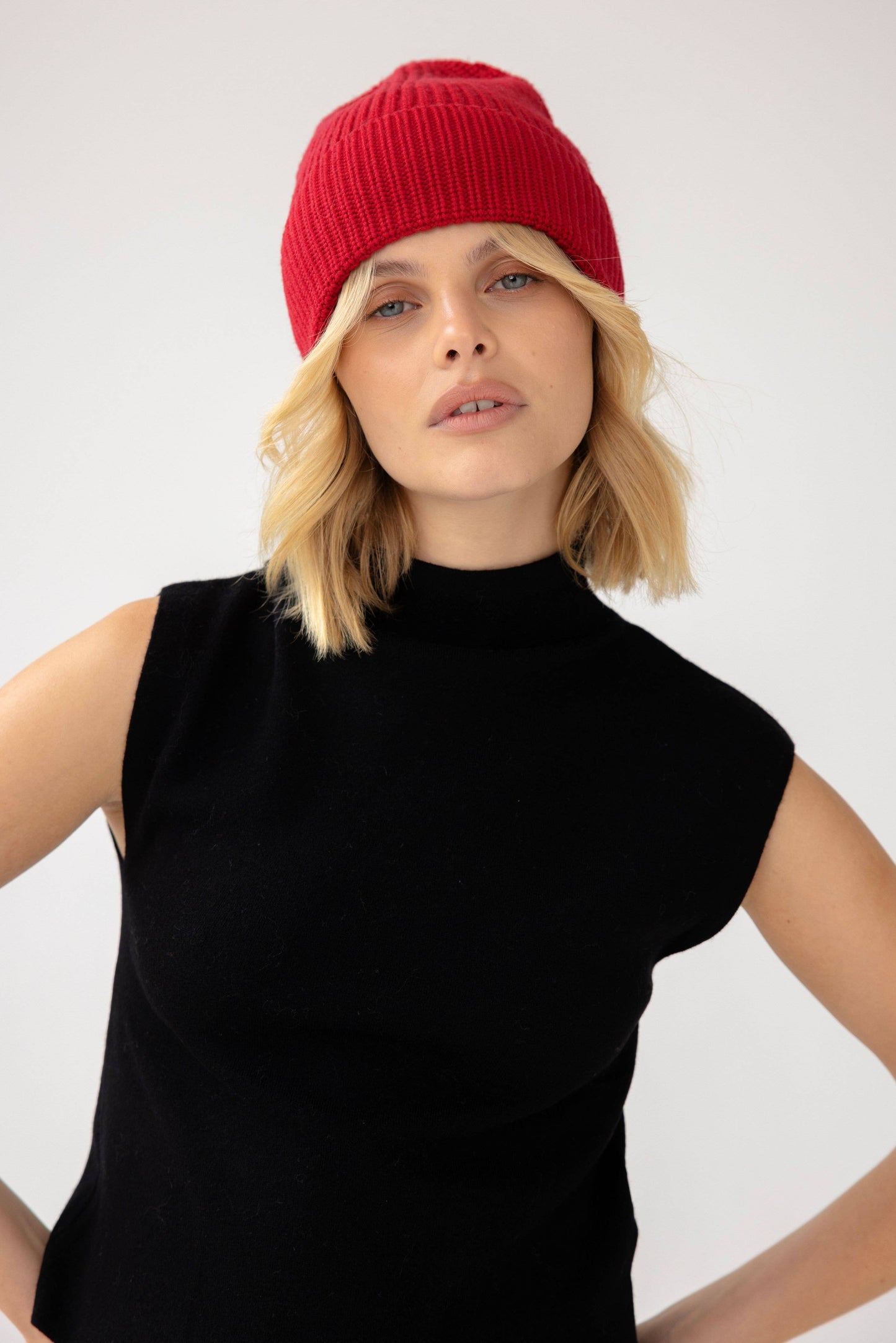 Merino Wool Beanie - Rosewood Red