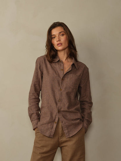 Accord Organic Cotton Flannel Shirt - Saddle Herringbone