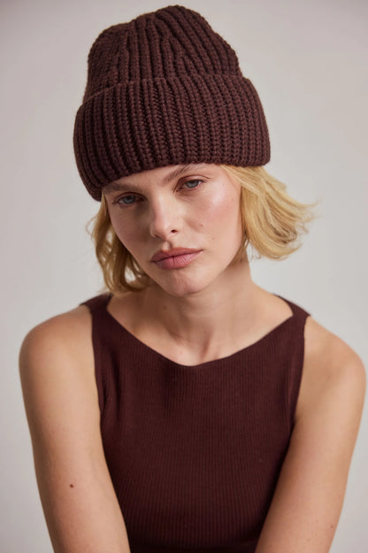 Merino Wool Beanie - Espresso Brown
