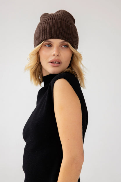 Merino Wool Beanie - Earth Brown