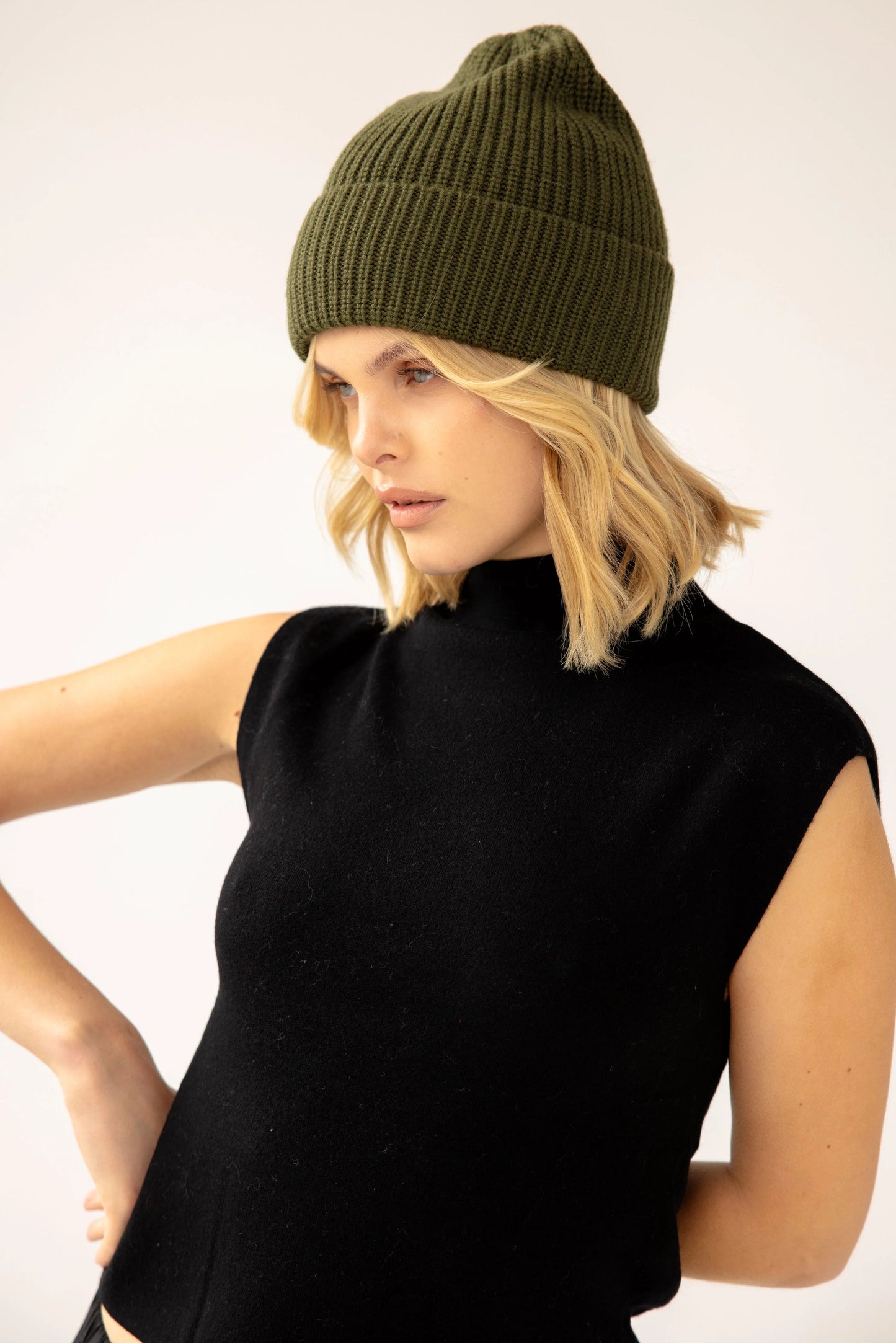 Merino Wool Beanie - Khaki Evergreen