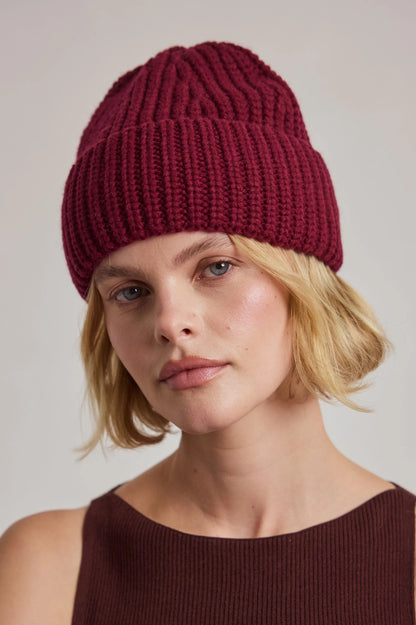 Merino Wool Beanie - Dark Burgundy