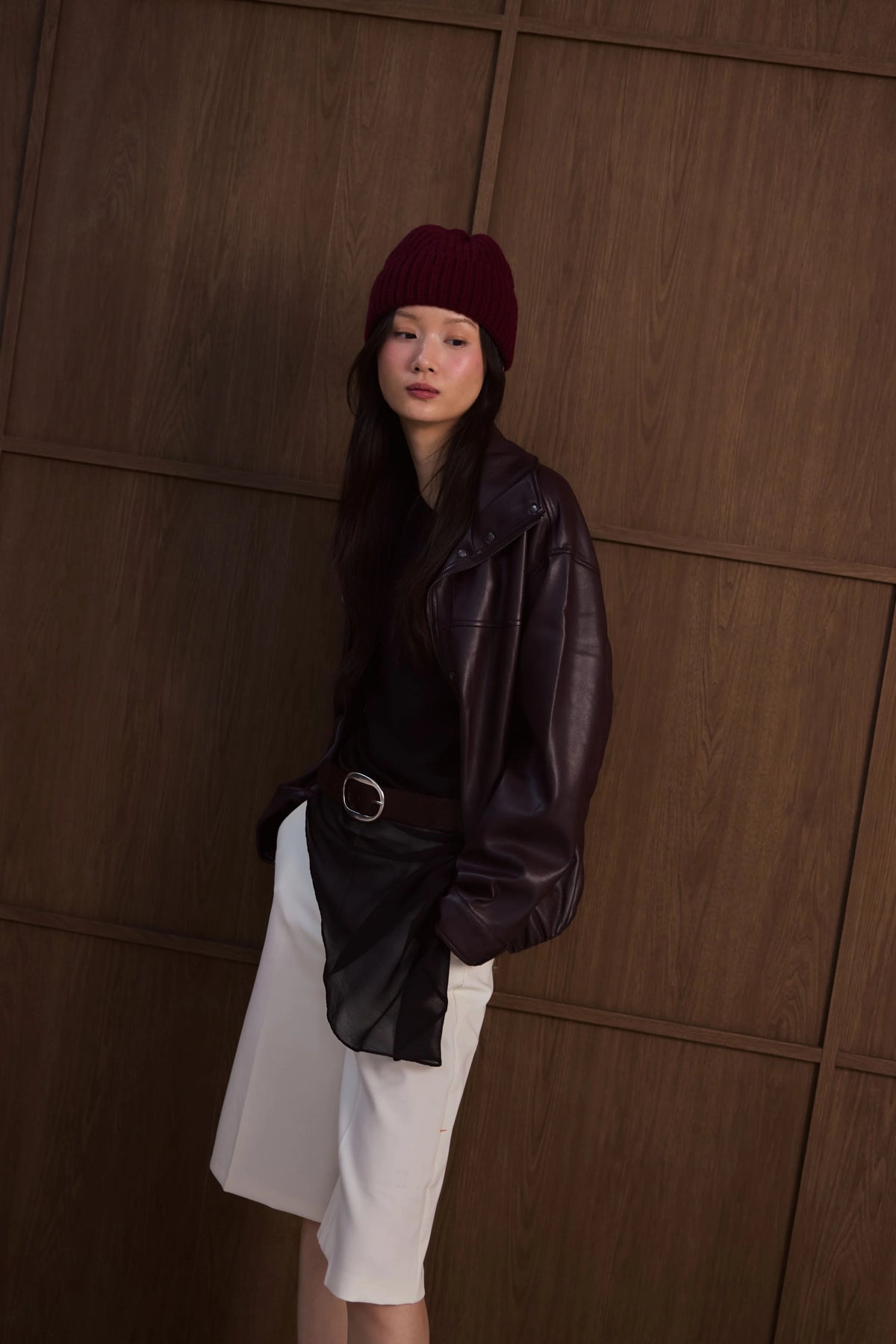 Merino Wool Beanie - Dark Burgundy