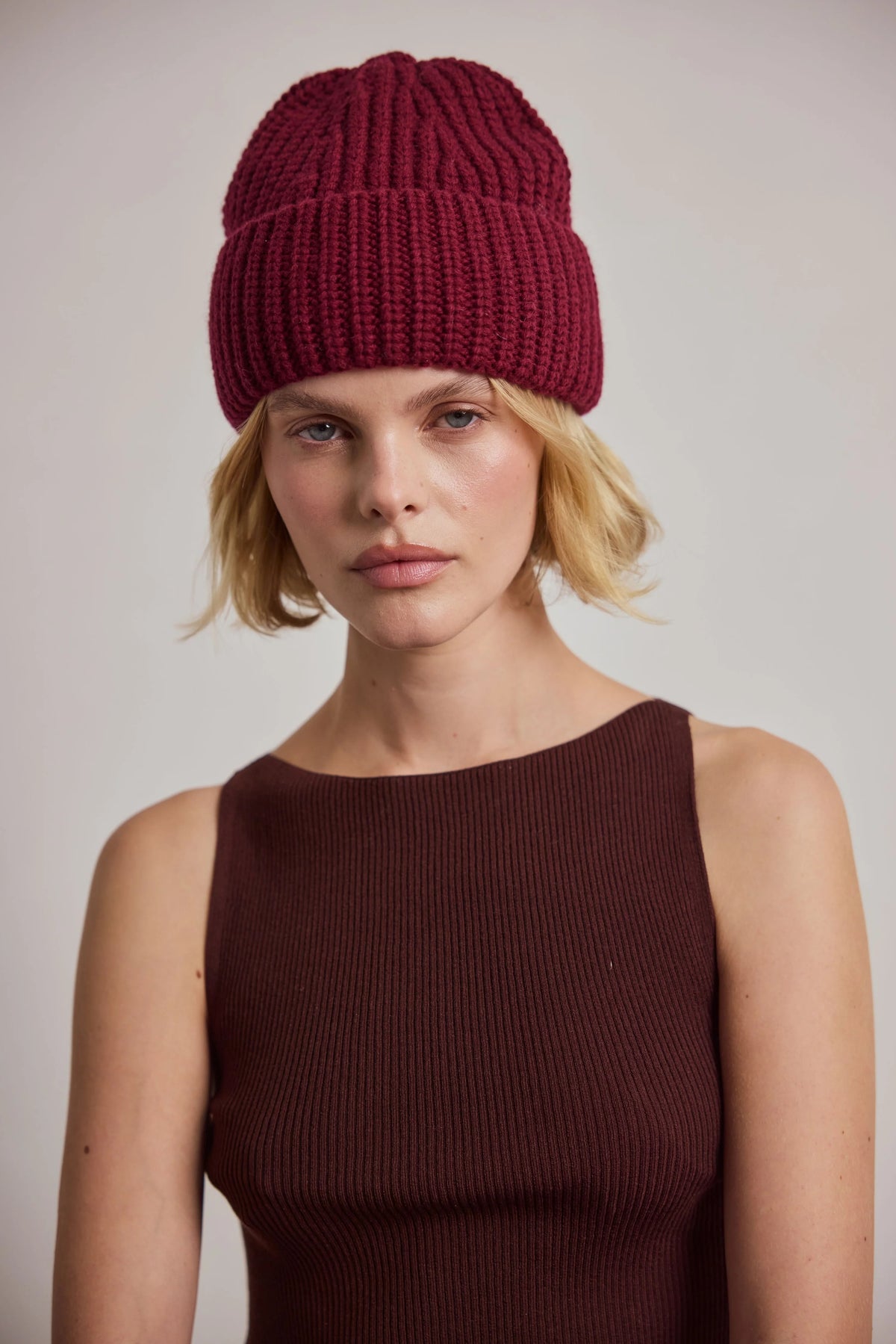 Merino Wool Beanie - Dark Burgundy