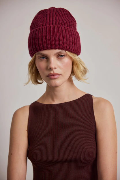 Merino Wool Beanie - Dark Burgundy