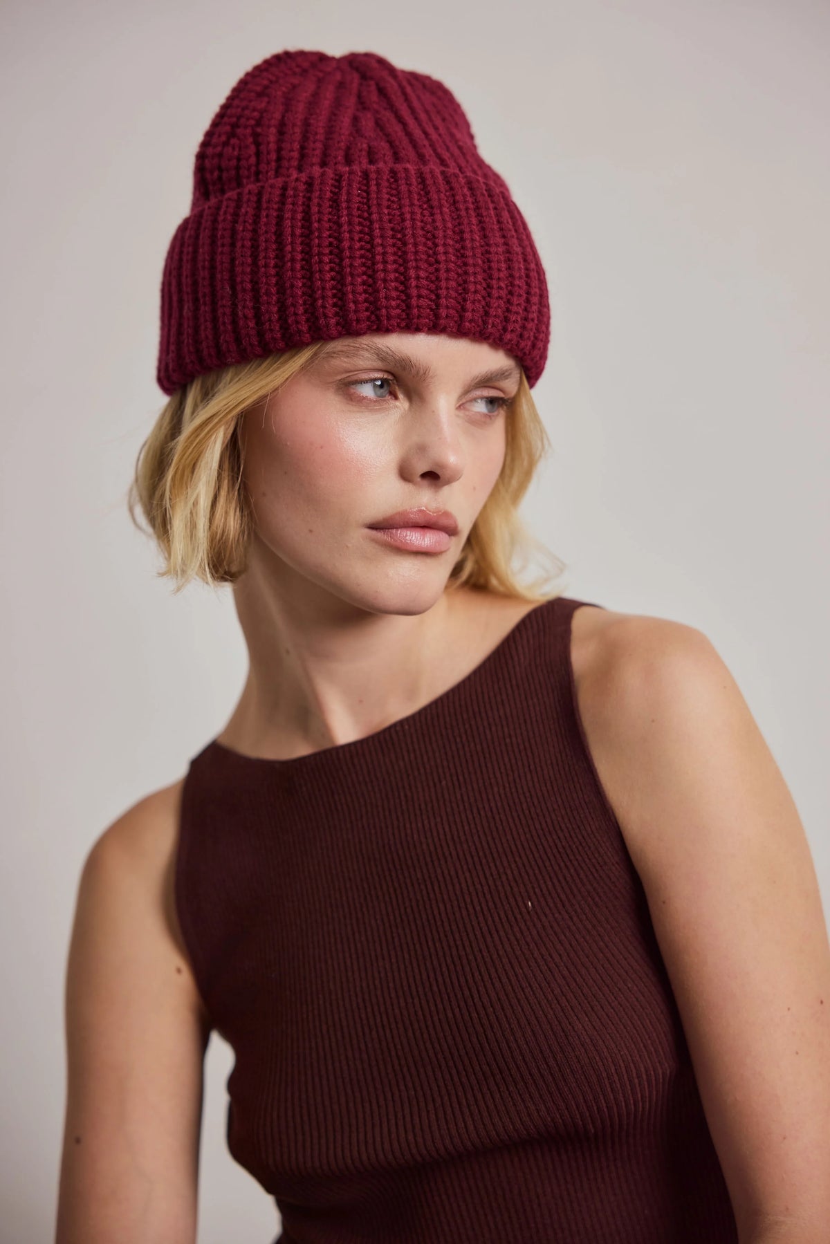 Merino Wool Beanie - Dark Burgundy