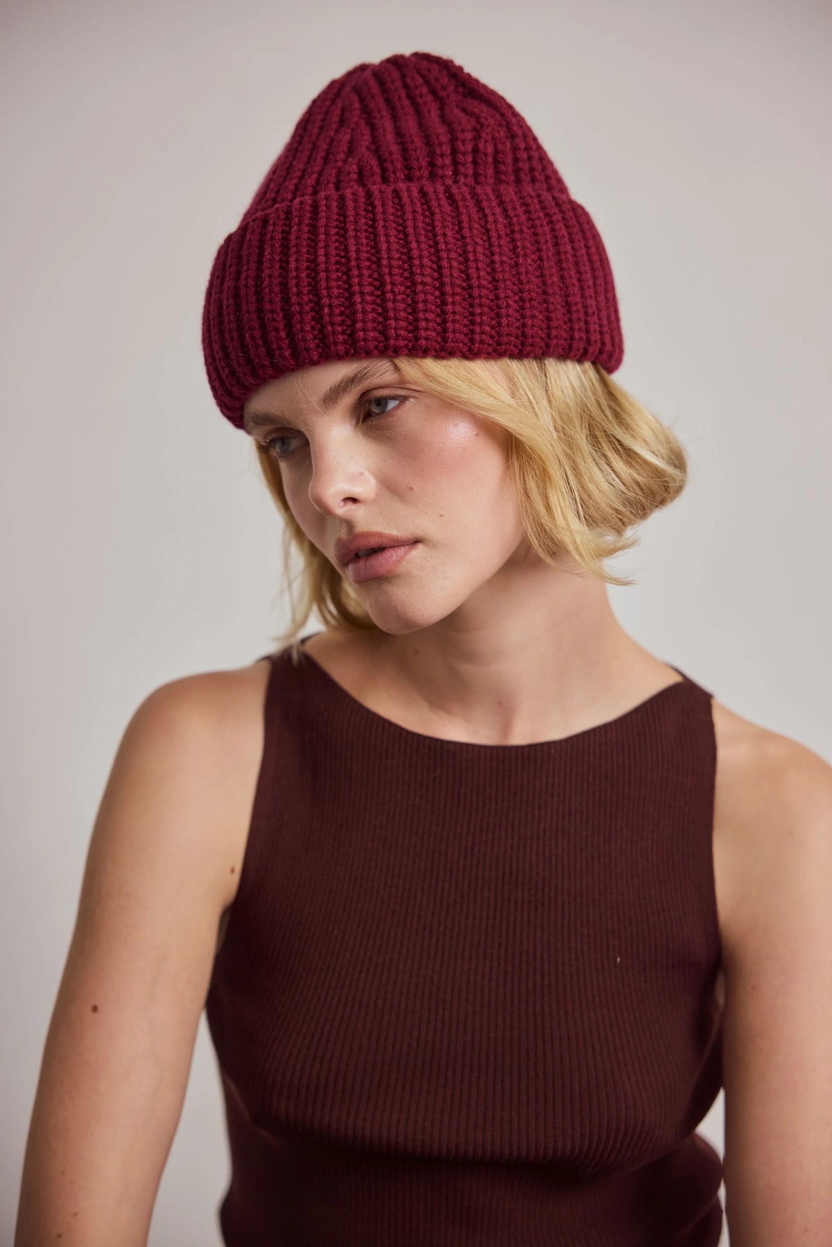 Merino Wool Beanie - Dark Burgundy