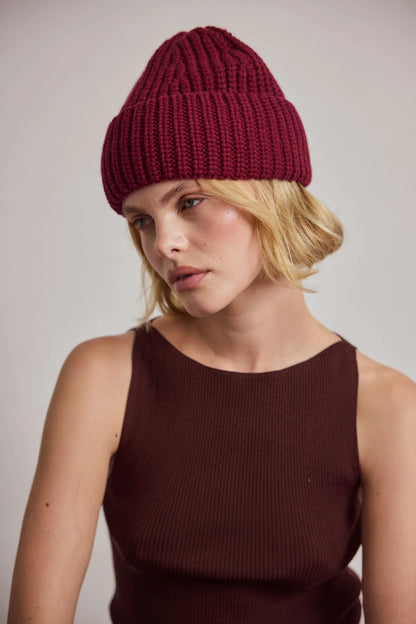 Merino Wool Beanie - Dark Burgundy