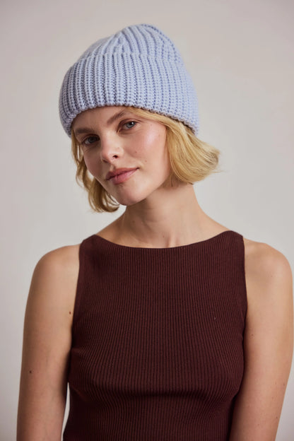 Merino Wool Beanie - Aura Blue