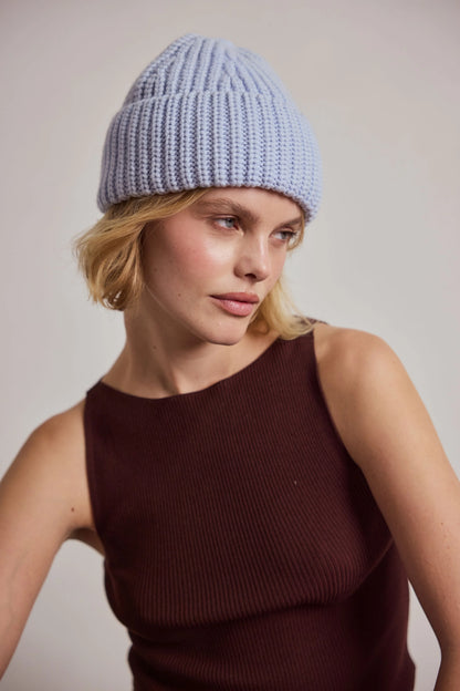 Merino Wool Beanie - Aura Blue