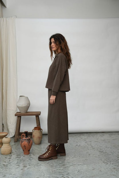 Nicky Organic Cotton Trousers in Brown Marl