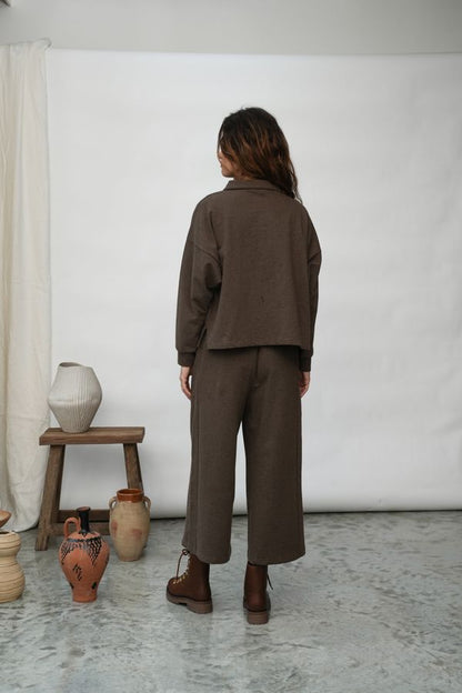 Nicky Organic Cotton Trousers in Brown Marl