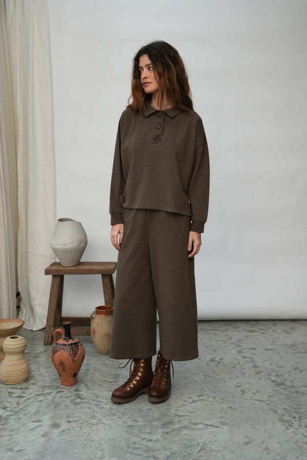 Nicky Organic Cotton Trousers in Brown Marl