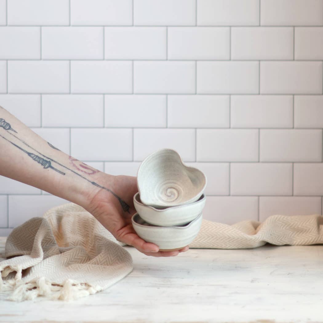 Handmade Heart-Shaped Small Bowl - Cream