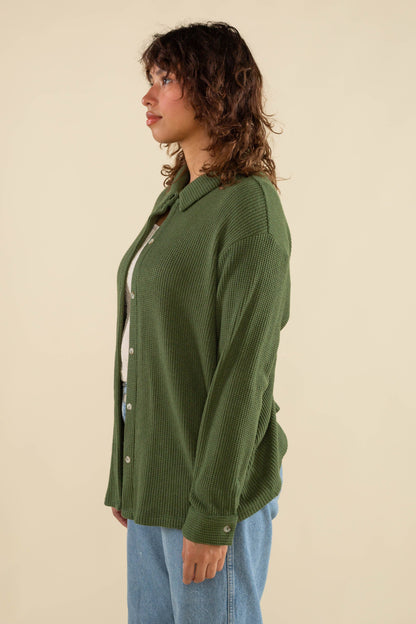 Shore Waffle Button Down Shirt - Forest Green