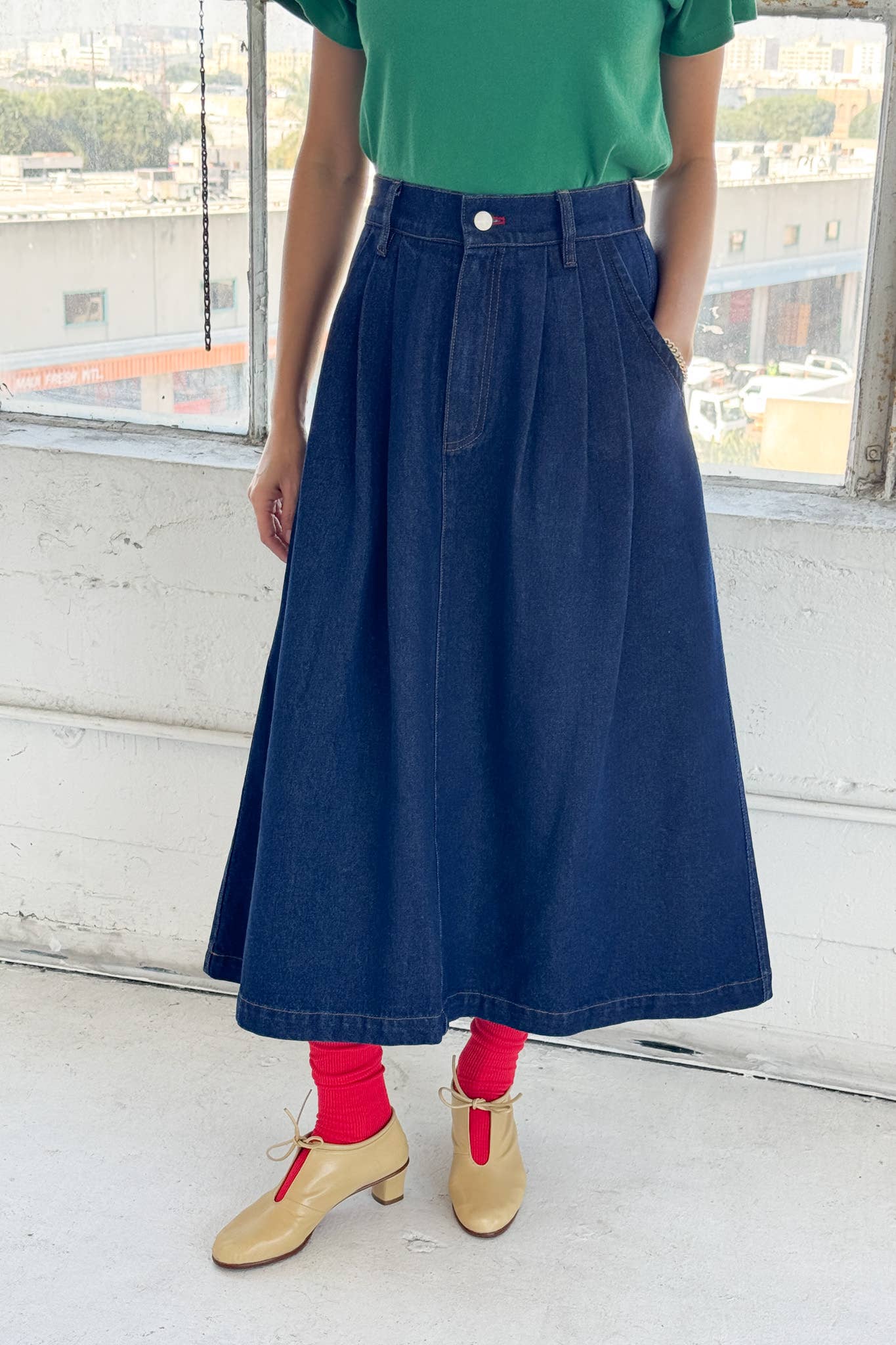 Long Farm Girl Skirt - Raw Denim