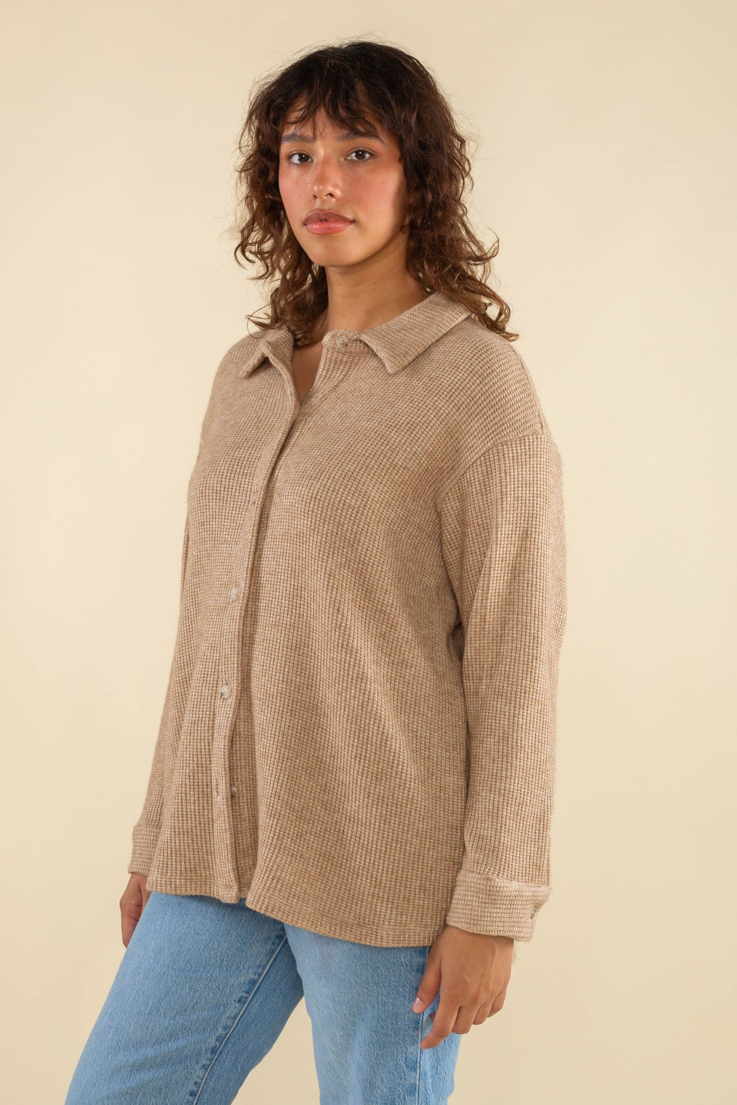 Shore Waffle Button Down Shirt - Taupe