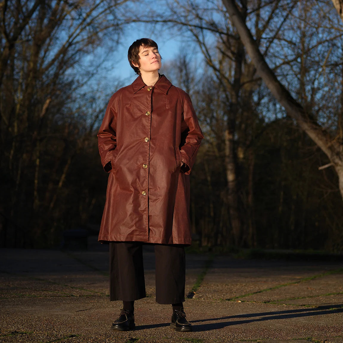 Waxed Cotton Oversized Louis Coat - Chestnut