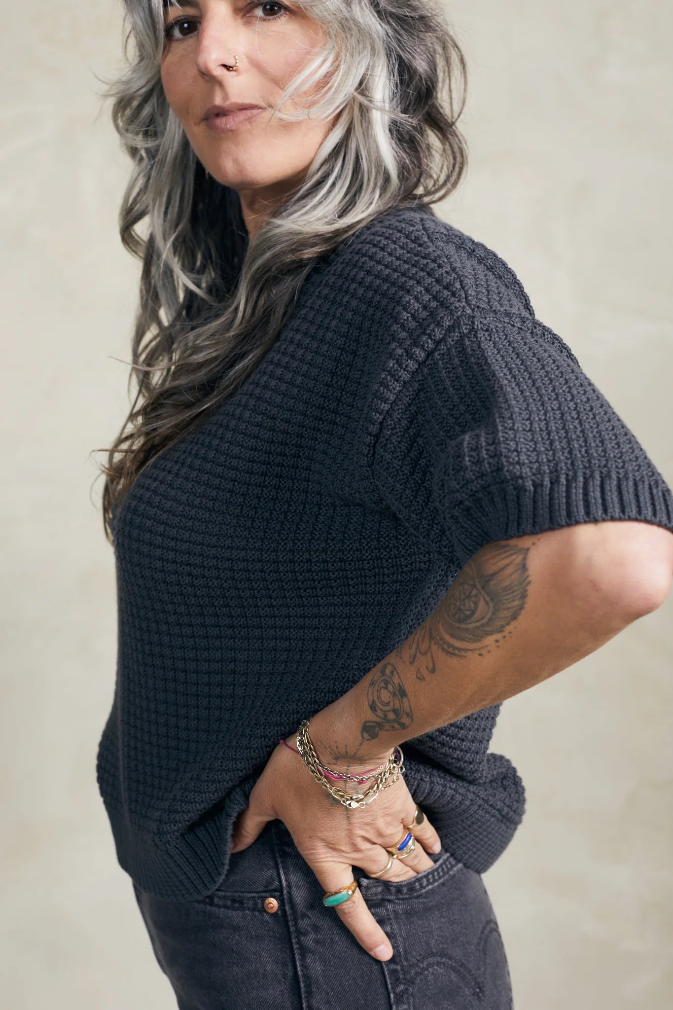 Cody Waffle Tee - Charcoal