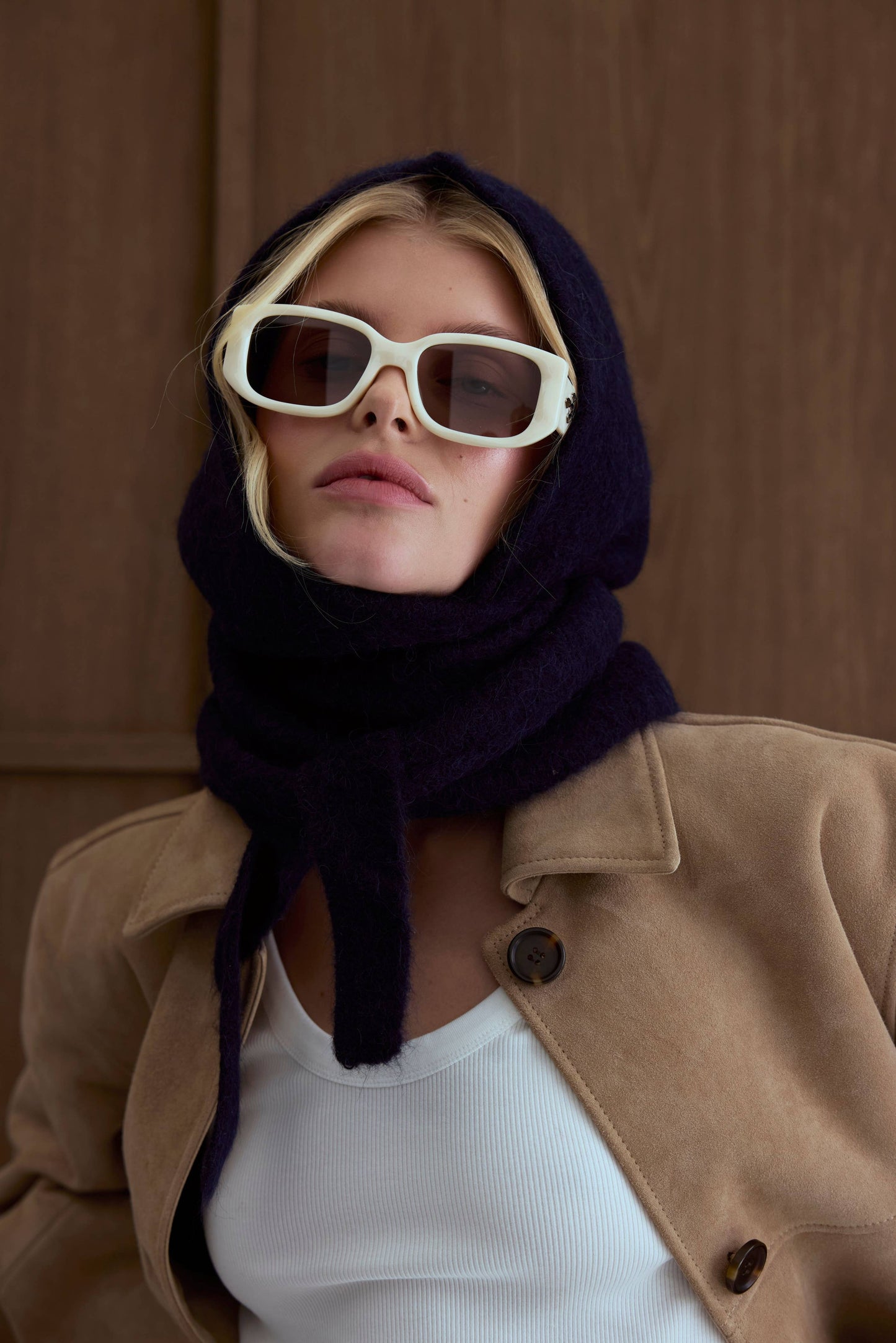 The Alpaca Hooded Scarf - Deep Sea Navy