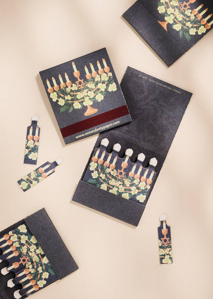 Floral Illustrated Menorah Printed 10 Stem Matchbooks
