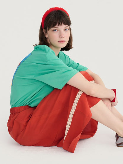 Contrast-Trim Evasé Skirt