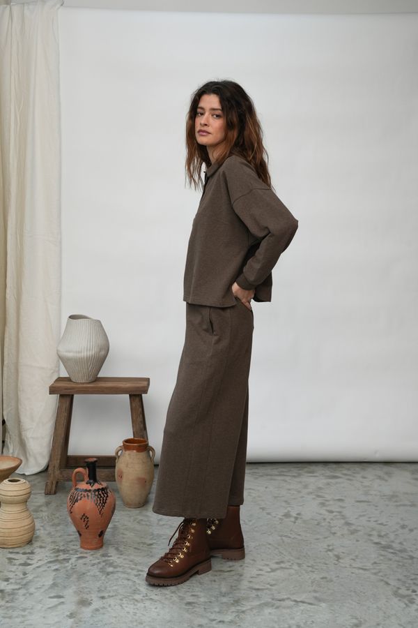 Nicky Organic Cotton Trousers in Brown Marl