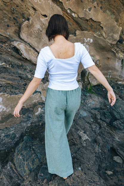 Stripe Washed Trouser - Green Stripe
