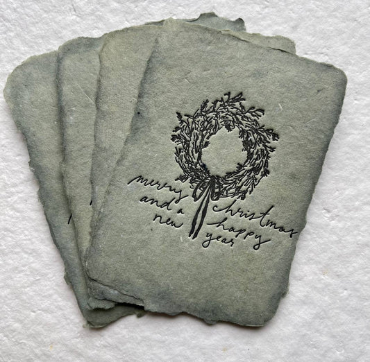 Christmas and New Year Wreath Petite Note Cards - Set of Four