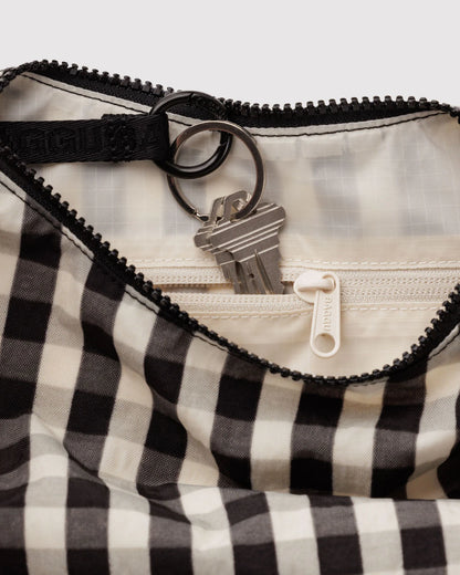 Small Nylon Crescent Bag - Black And Cream Gingham
