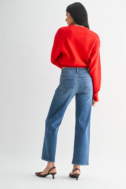 The Refined Mid Rise Slim Wide Leg - Medium Denim