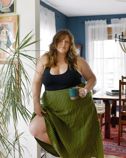 Fawn Skirt Stripe - Avocado + Black Stripe