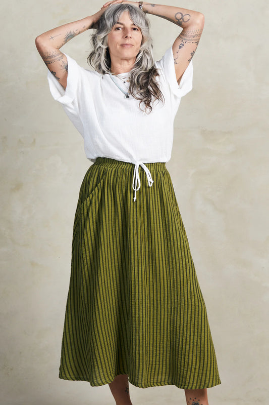 Fawn Skirt Stripe - Avocado + Black Stripe
