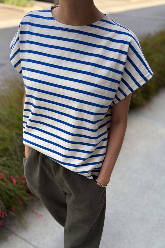 Manon Tee - Blue Stripe on Cream