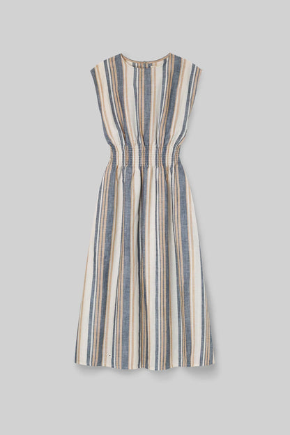 Ottillie-Sue Organic Cotton Woven Dress in Beige Multi Stripe