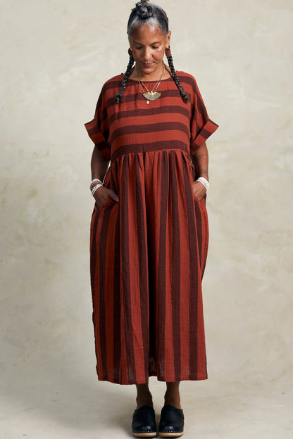 Perry Dress - Brick + Black Stripe