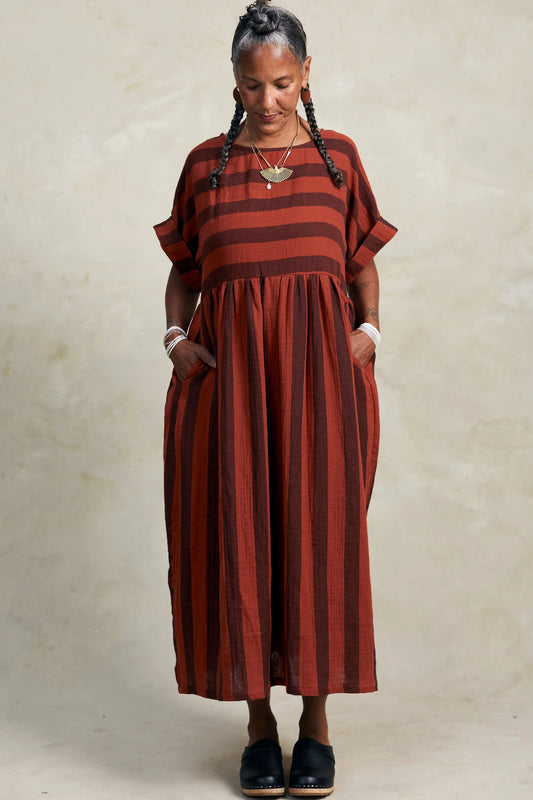 Perry Dress - Brick + Black Stripe