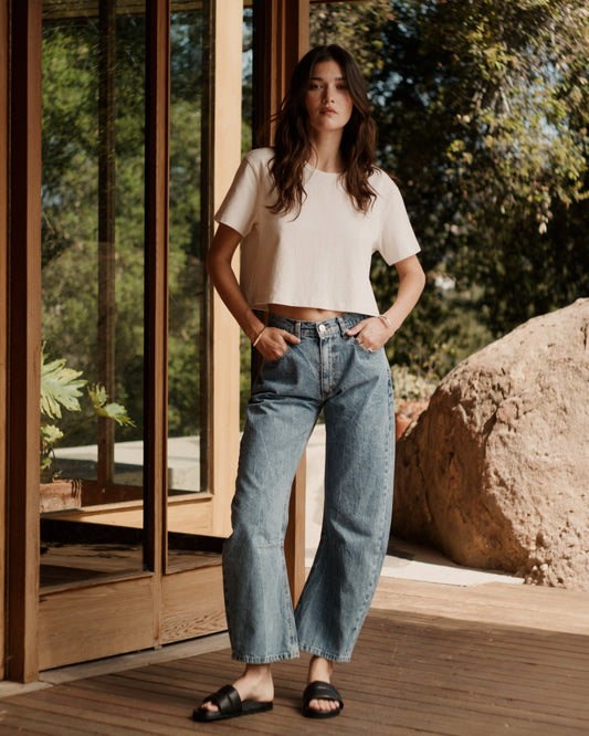 Pilon Wide Denim 5 Pocket Jean - Marble Ocean Blue