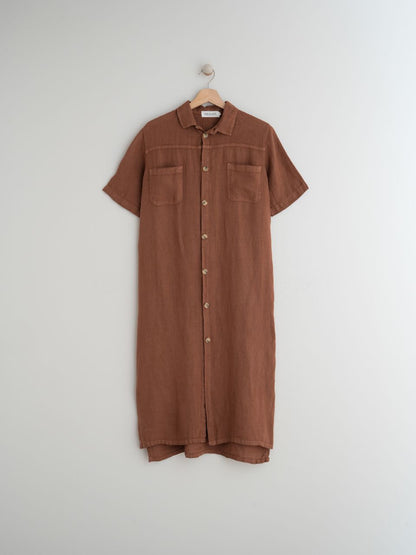 Linen Shirt Dress - Cinnamon