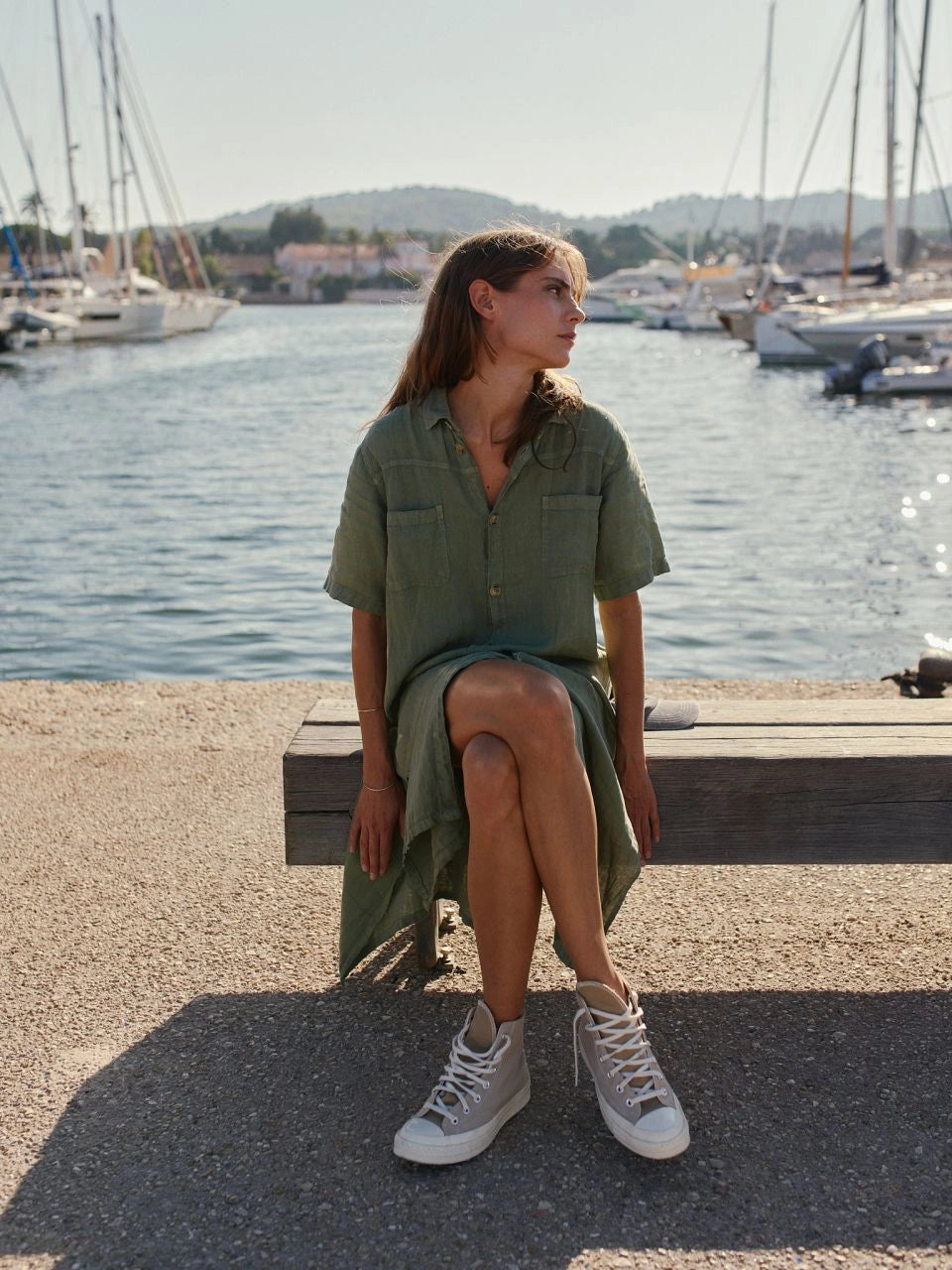 Linen Shirt Dress Basil