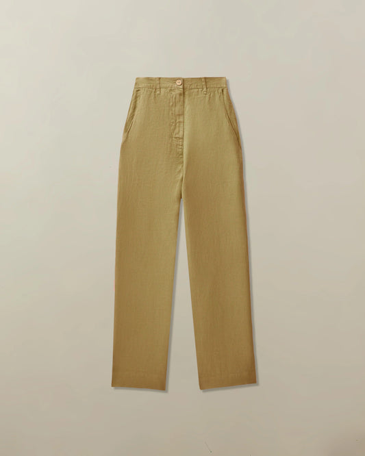 Mallorca Pant in Garment Dyed Linen - Avocado