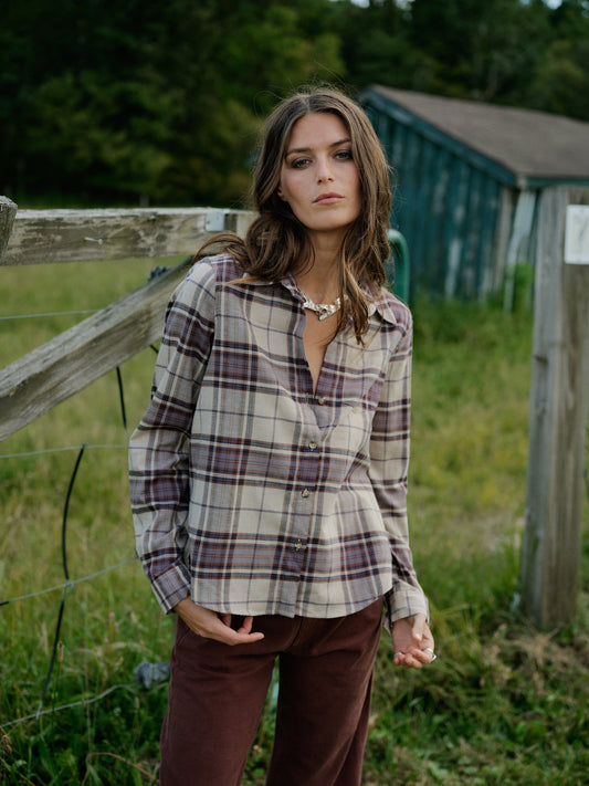 Mila Japanese Cotton Shirt - Lilac Plaid