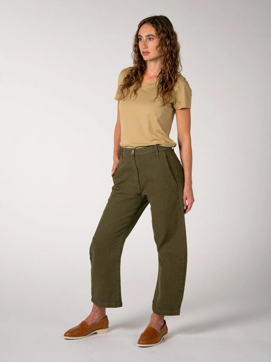 Pilon Recycled Cotton Trouser - Moss