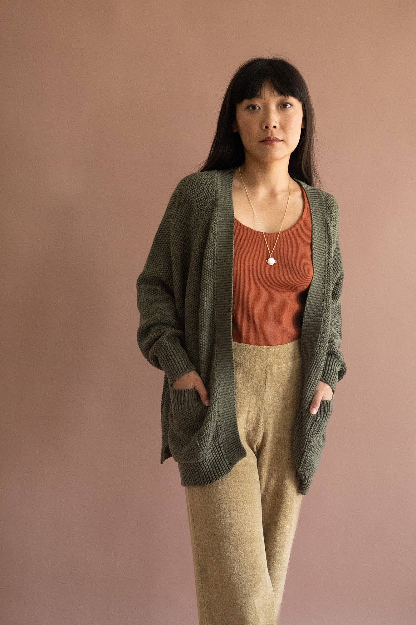 Giola Long Cardigan - Boreal Green